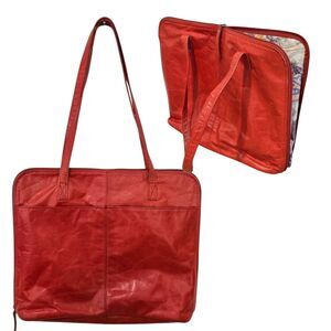 Latico Red Leather Business Tote Bag Shoulder Laptop Full Zip around Organizer‎